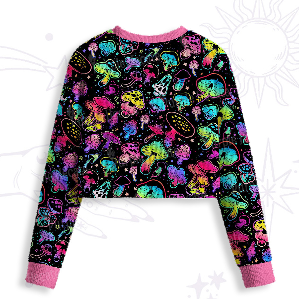 Purplehecate Psychedelic Mushroom Rave Crop Fuzzy Ugly Sweatshirt