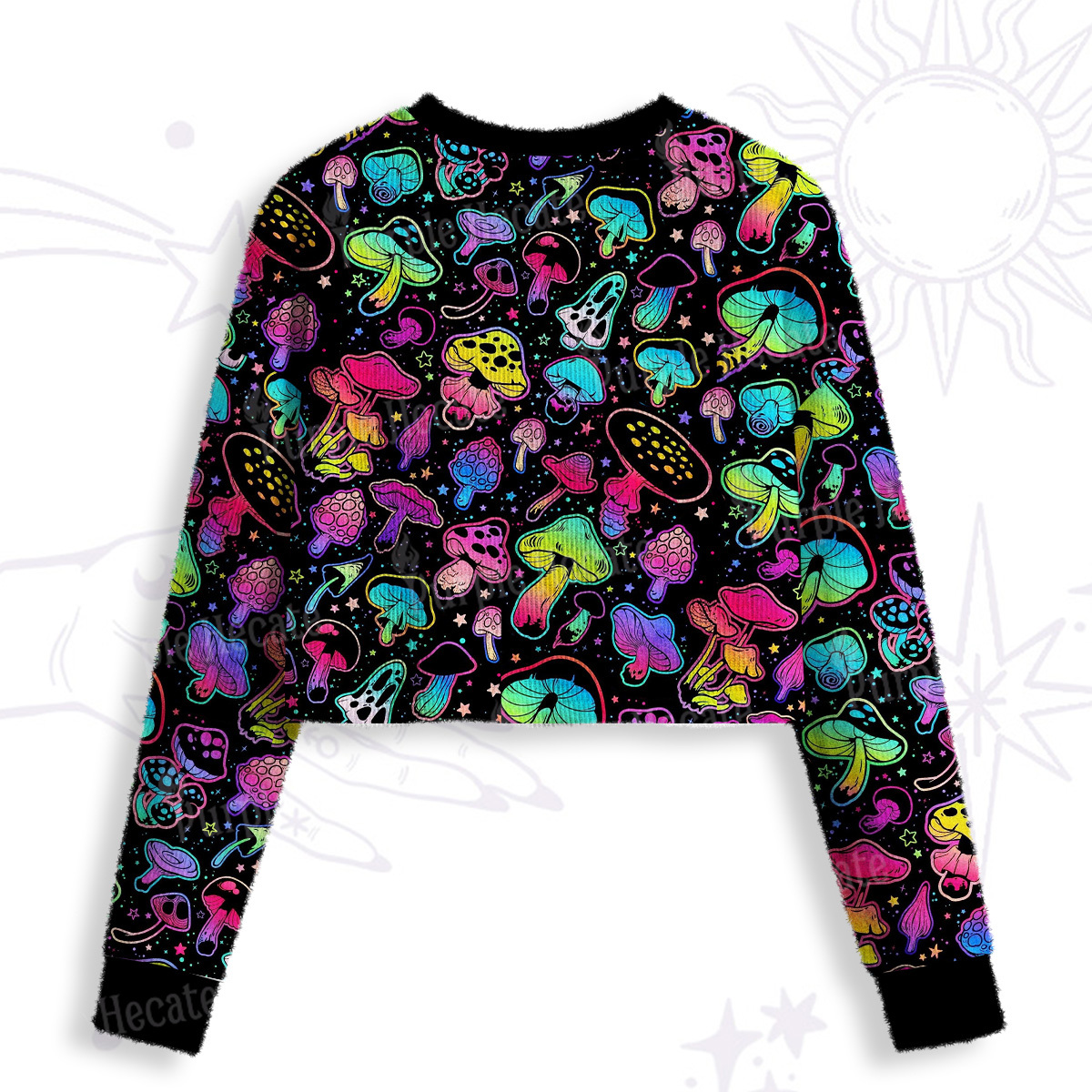 Purplehecate Psychedelic Mushroom Rave Crop Fuzzy Ugly Sweatshirt