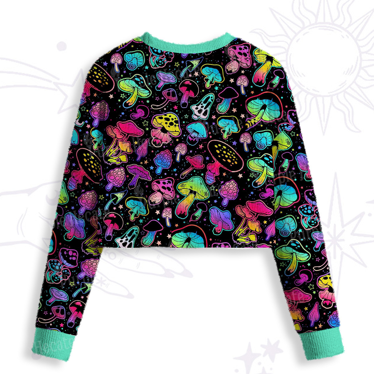 Purplehecate Psychedelic Mushroom Rave Crop Fuzzy Ugly Sweatshirt