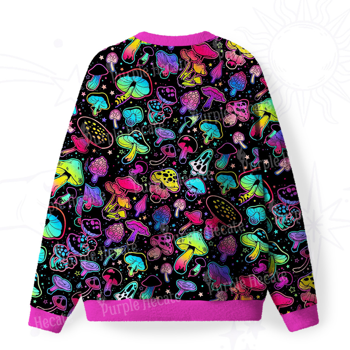 Purplehecate Psychedelic Mushroom Rave Fuzzy Ugly Sweatshirt