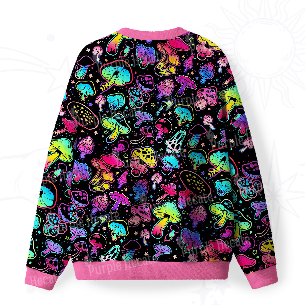Purplehecate Psychedelic Mushroom Rave Fuzzy Ugly Sweatshirt