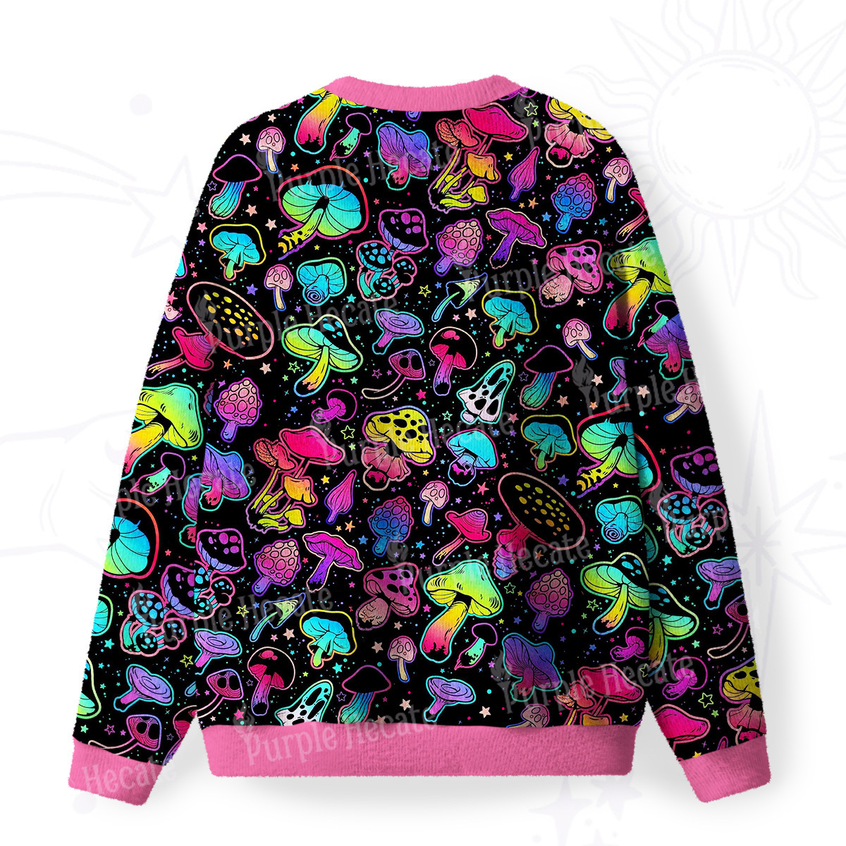 Purplehecate Psychedelic Mushroom Rave Fuzzy Ugly Sweatshirt