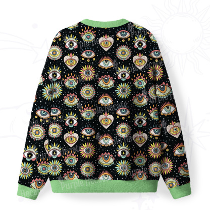 Purplehecate Mystical Evil Eye Pattern Fuzzy Ugly Sweatshirt