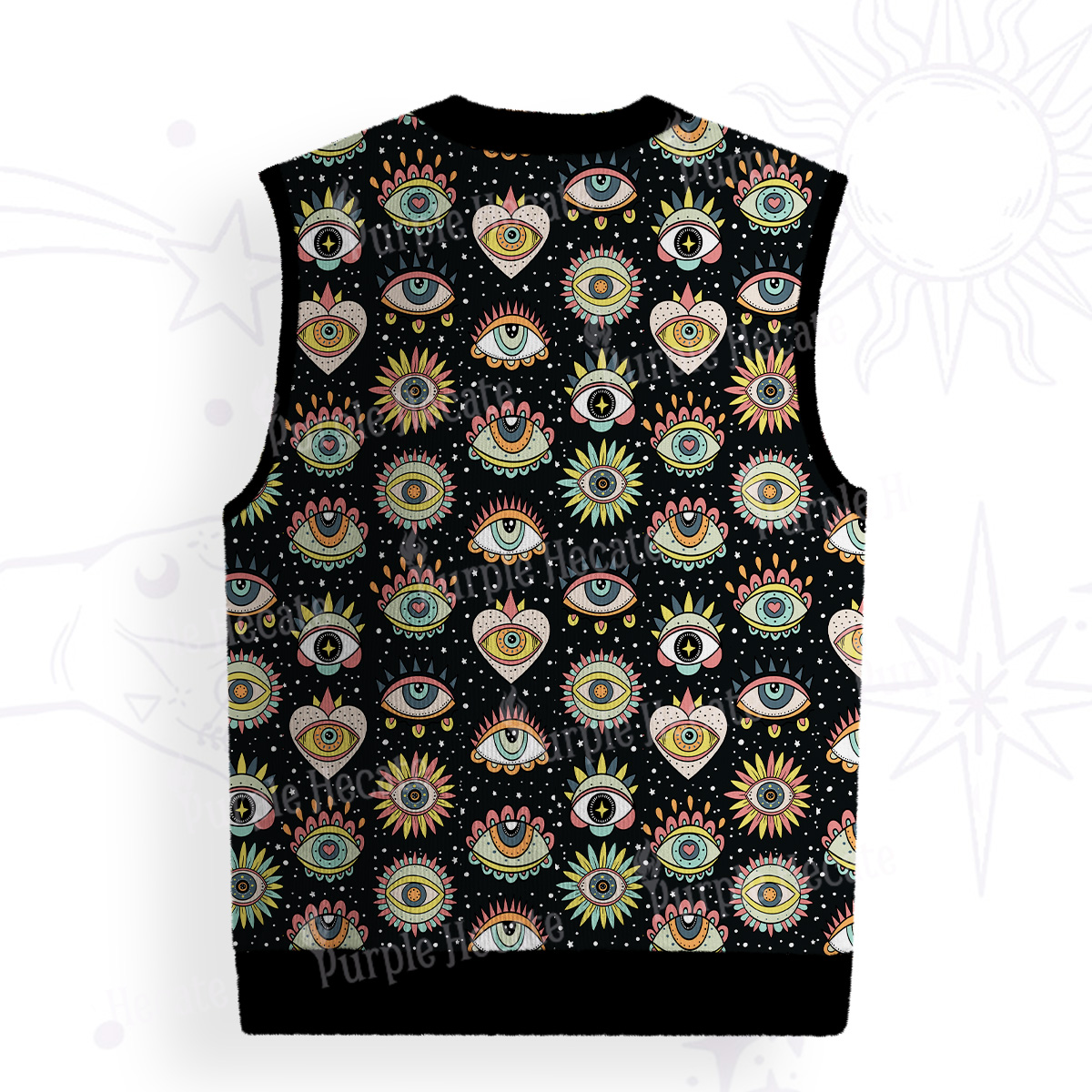 Purplehecate Mystical Evil Eye Pattern Ugly Sweater Vest