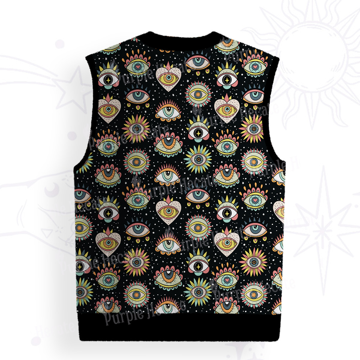 Purplehecate Mystical Evil Eye Pattern Ugly Sweater Vest