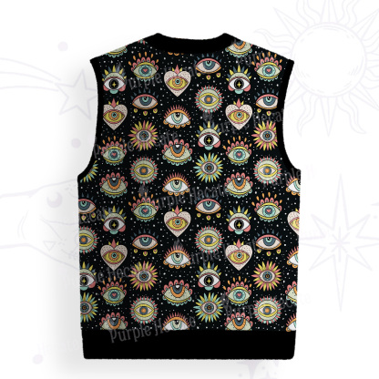 Purplehecate Mystical Evil Eye Pattern Ugly Sweater Vest