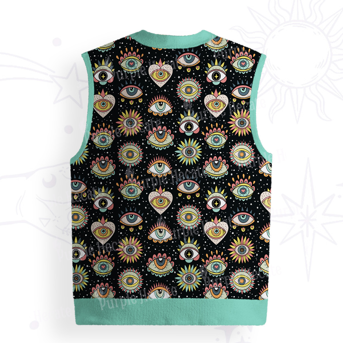 Purplehecate Mystical Evil Eye Pattern Ugly Sweater Vest