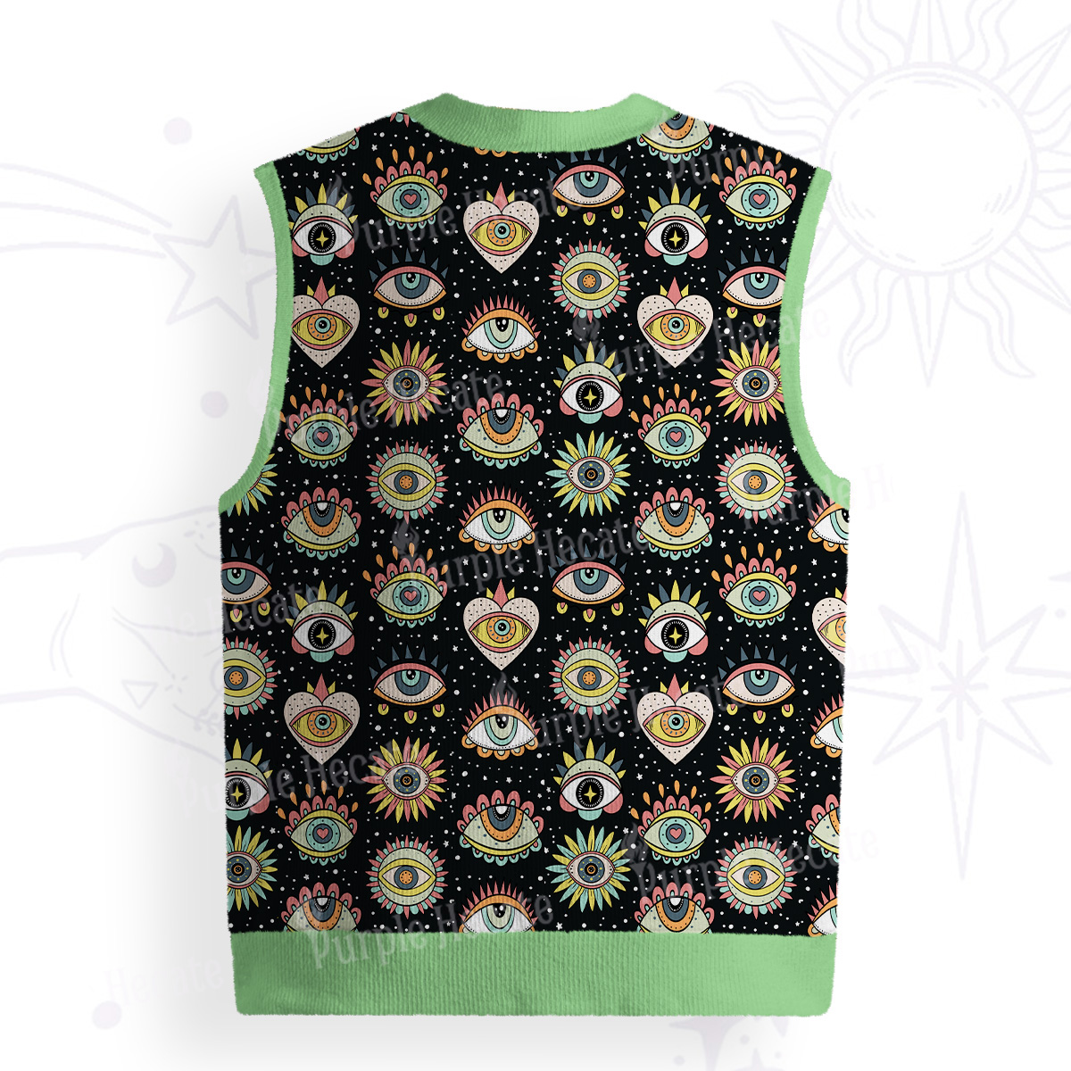 Purplehecate Mystical Evil Eye Pattern Ugly Sweater Vest