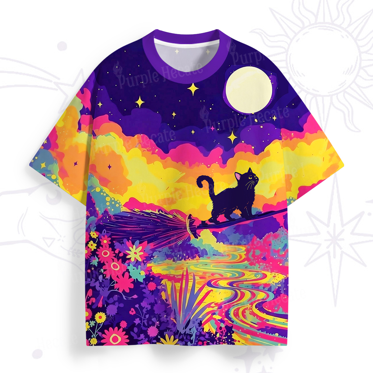 Purplehecate Midnight Cosmic Cat Fantasy All Over Print T-Shirt