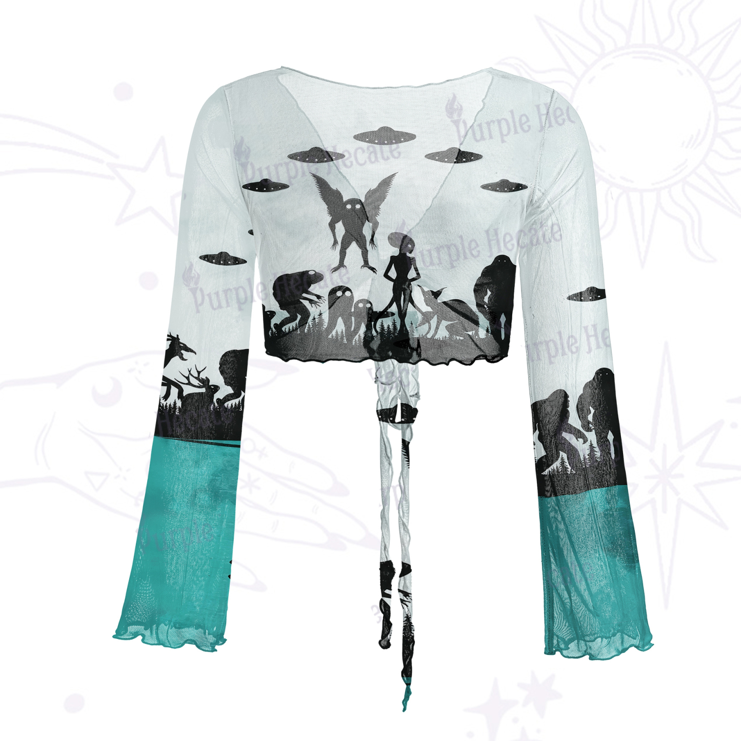 Purplehecate Alien Lake Monster Encounter Mesh Tie Front Top
