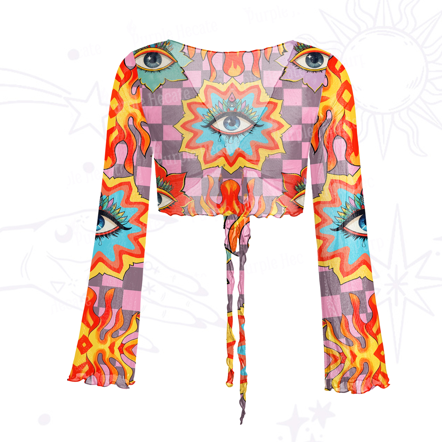 Purplehecate Awakening Flame Mesh Tie Front Top