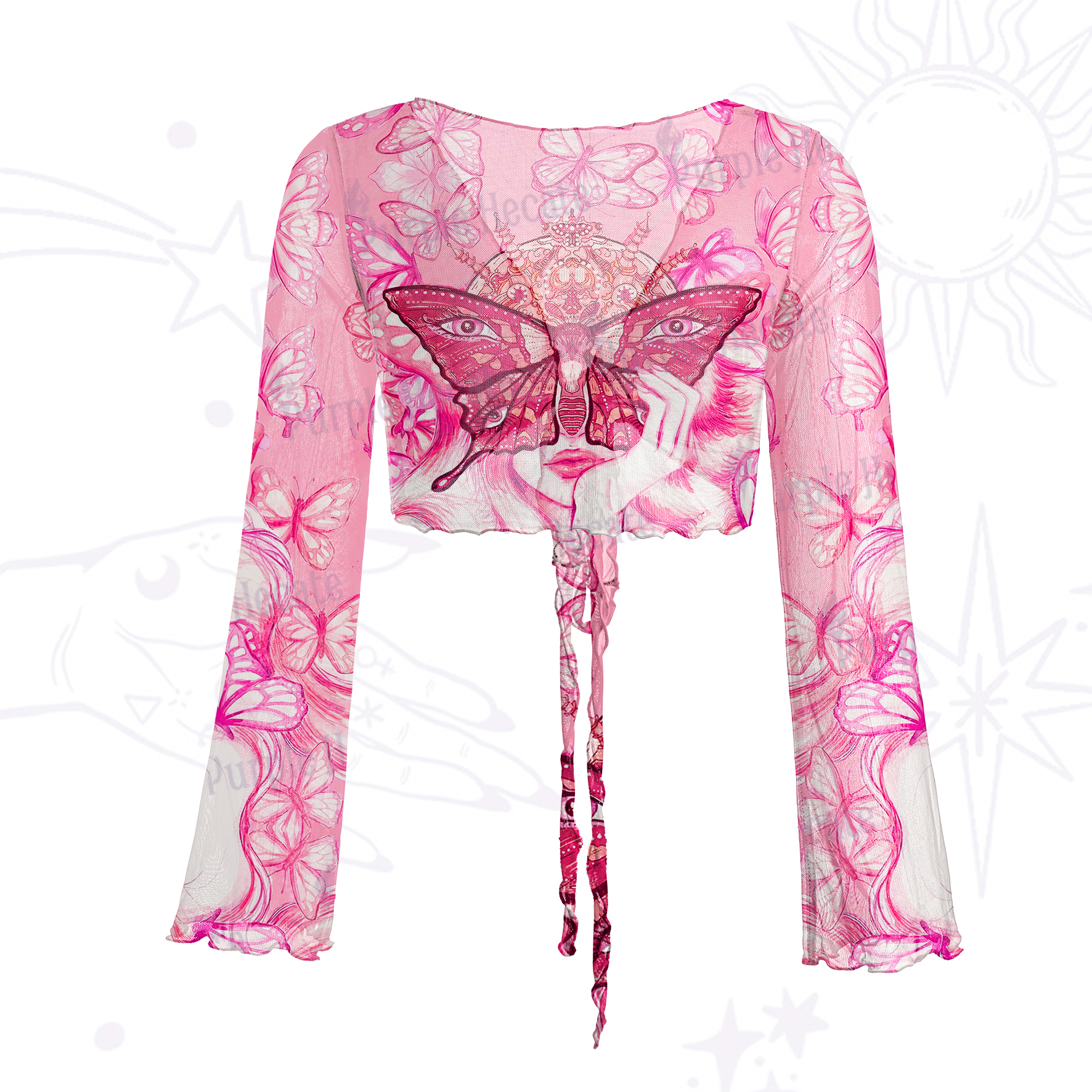 Purplehecate Butterfly Witchy Mesh Tie Front Top