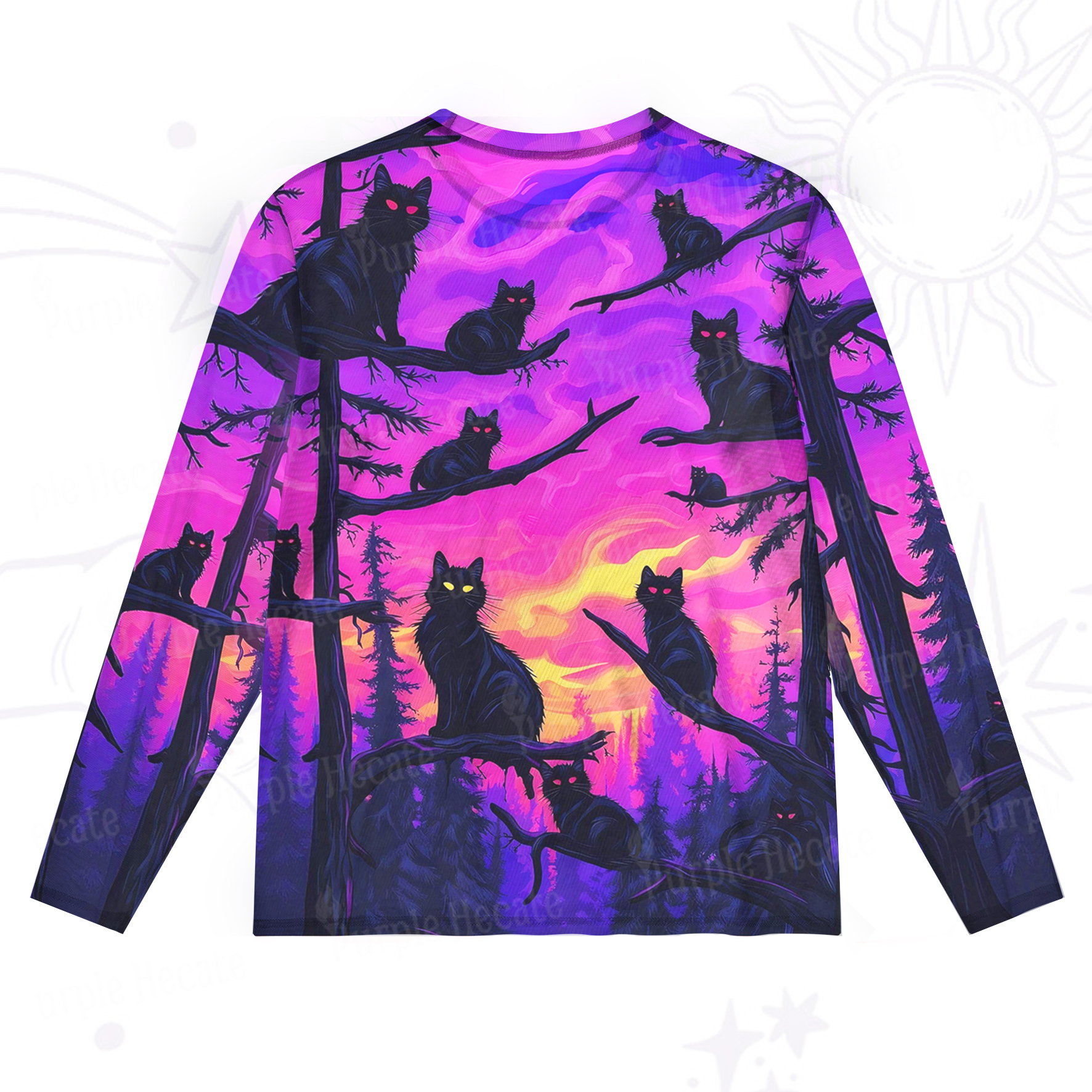 Purplehecate Twilight Forest Guardian Cat Mesh Long Sleeve Top