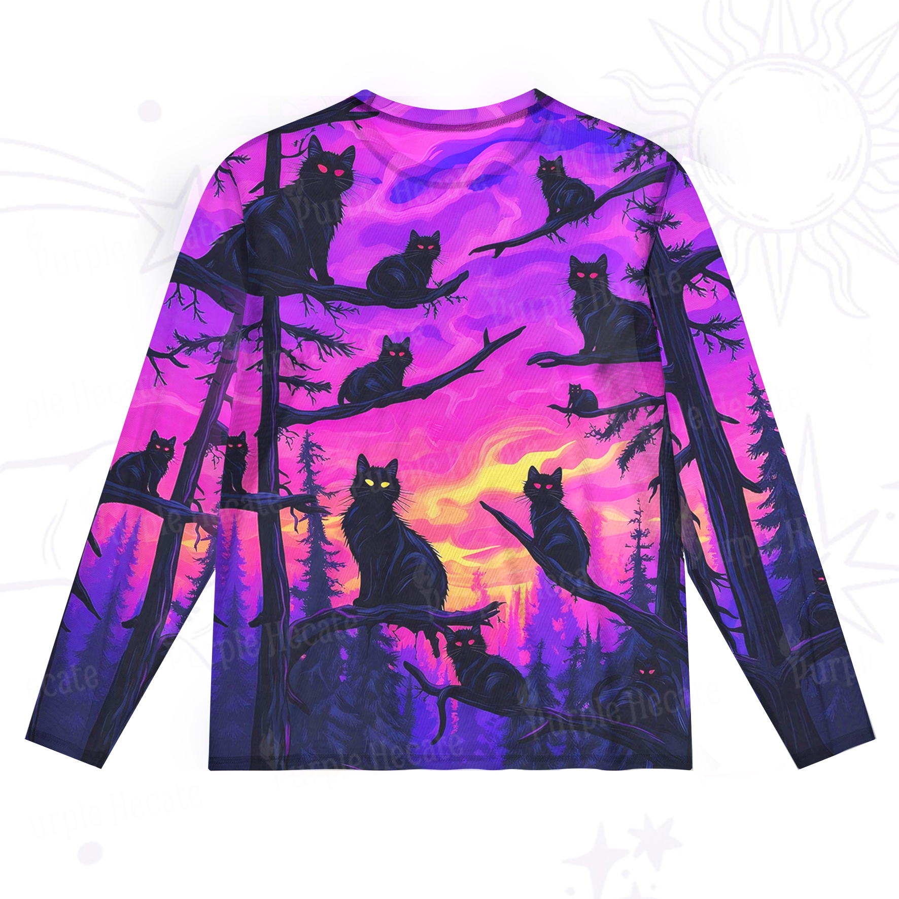 Purplehecate Twilight Forest Guardian Cat Mesh Long Sleeve Top