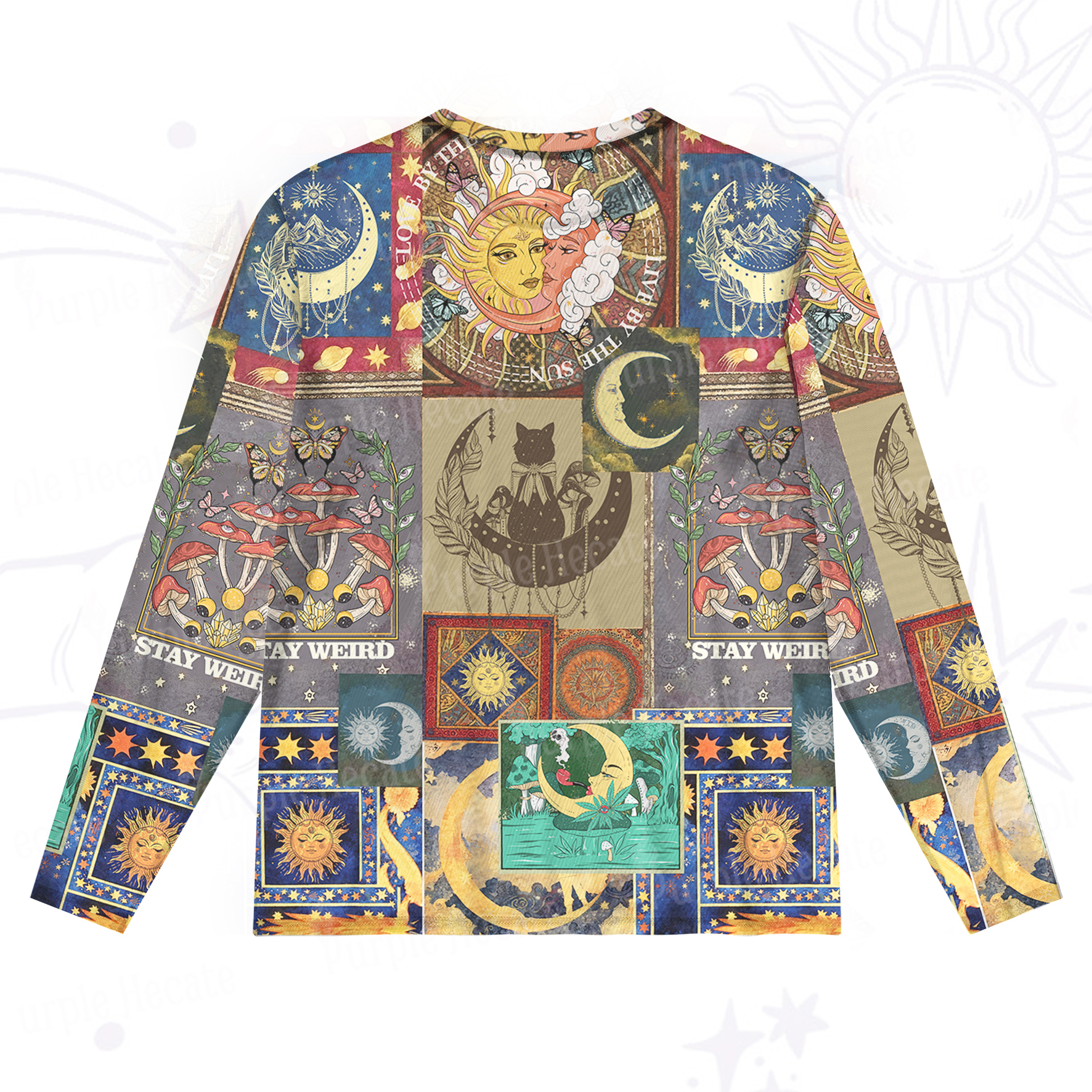 Purplehecate Starry Moon Patchwork for Cosmic Lovers Mesh Long Sleeve Top