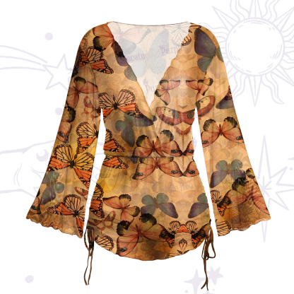 Purplehecate Monarch Butterfly Print Mesh Cover Up Dress