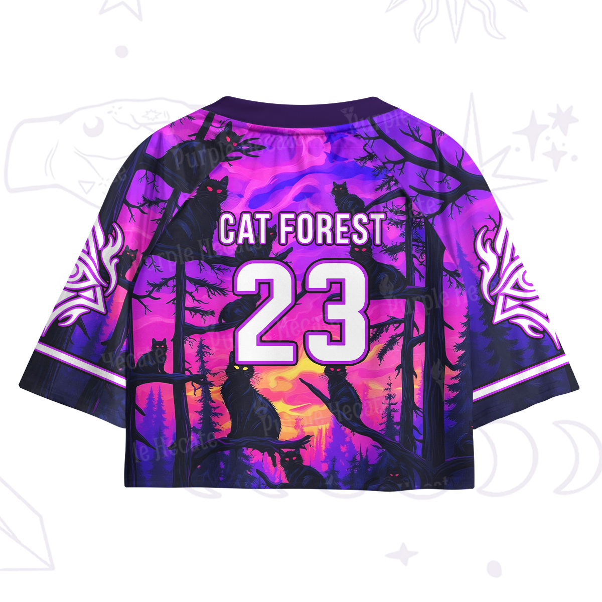Purplehecate Twilight Forest Guardian Cat Crop Jersey Top