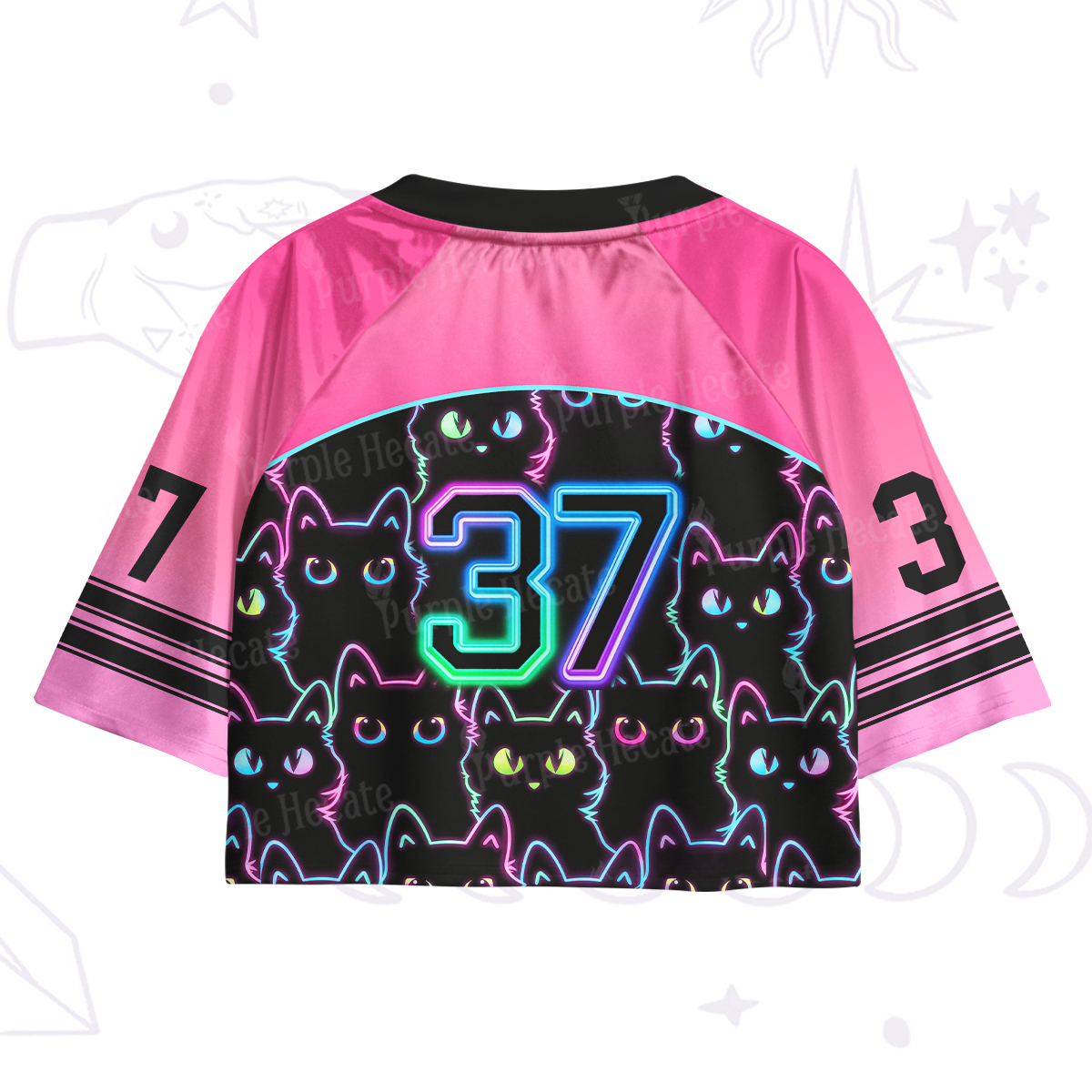 Purplehecate Neon Glow Stacked Cats Crop Jersey Top