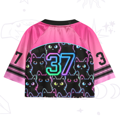 Purplehecate Neon Glow Stacked Cats Crop Jersey Top