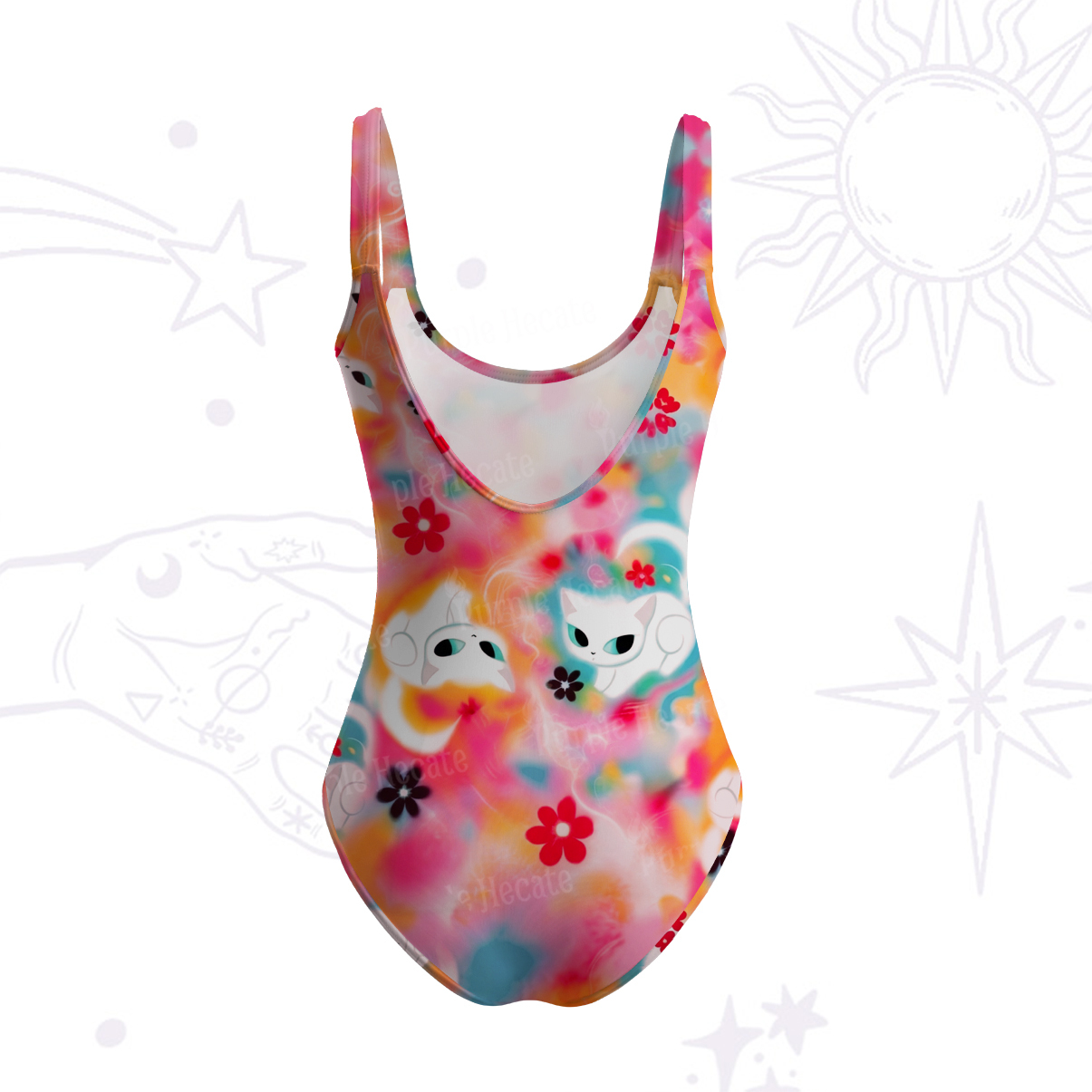 Purplehecate Color Splash Cat Tank One Piece Swimsuit