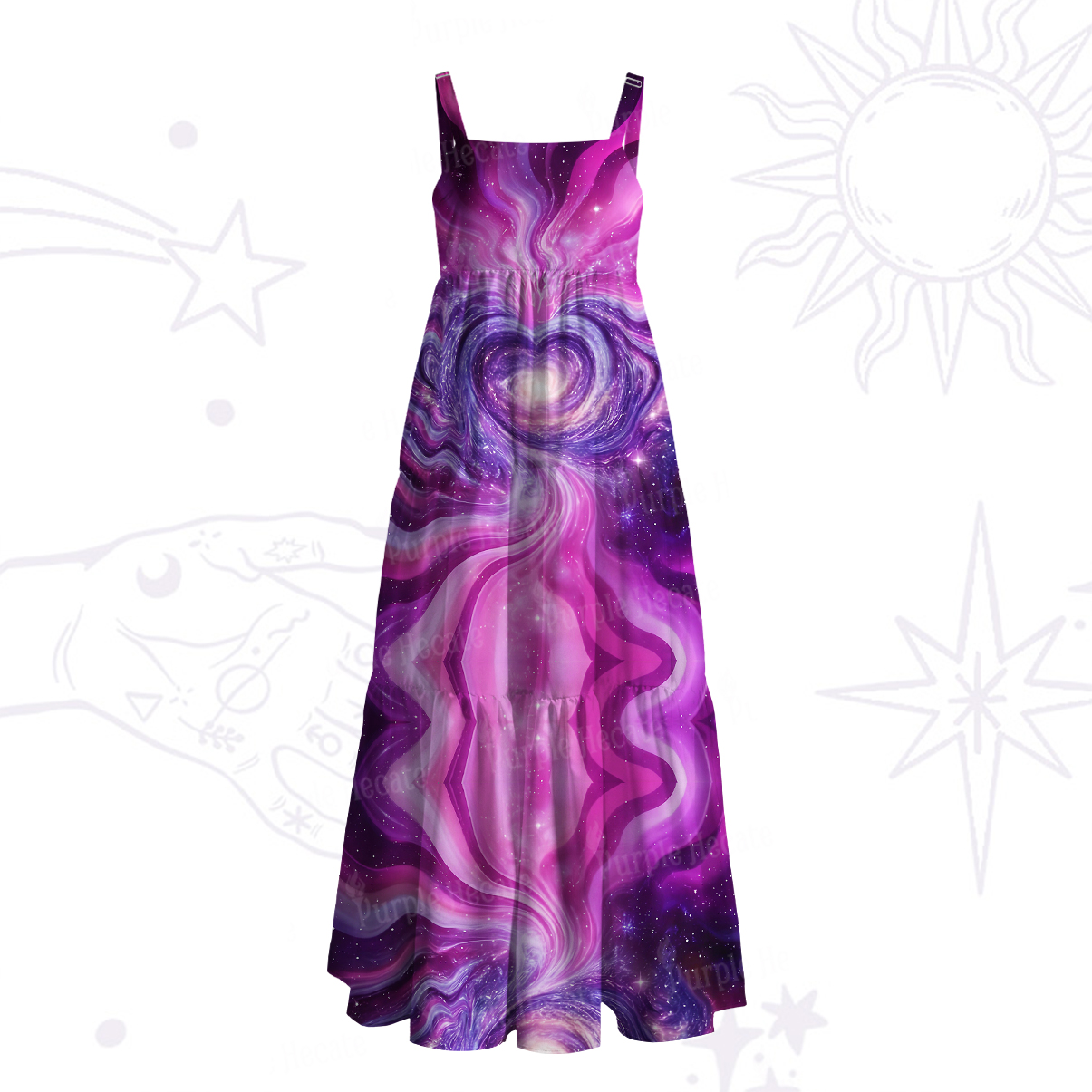 Purplehecate Cosmic Heart Wide Straps Maxi Dress