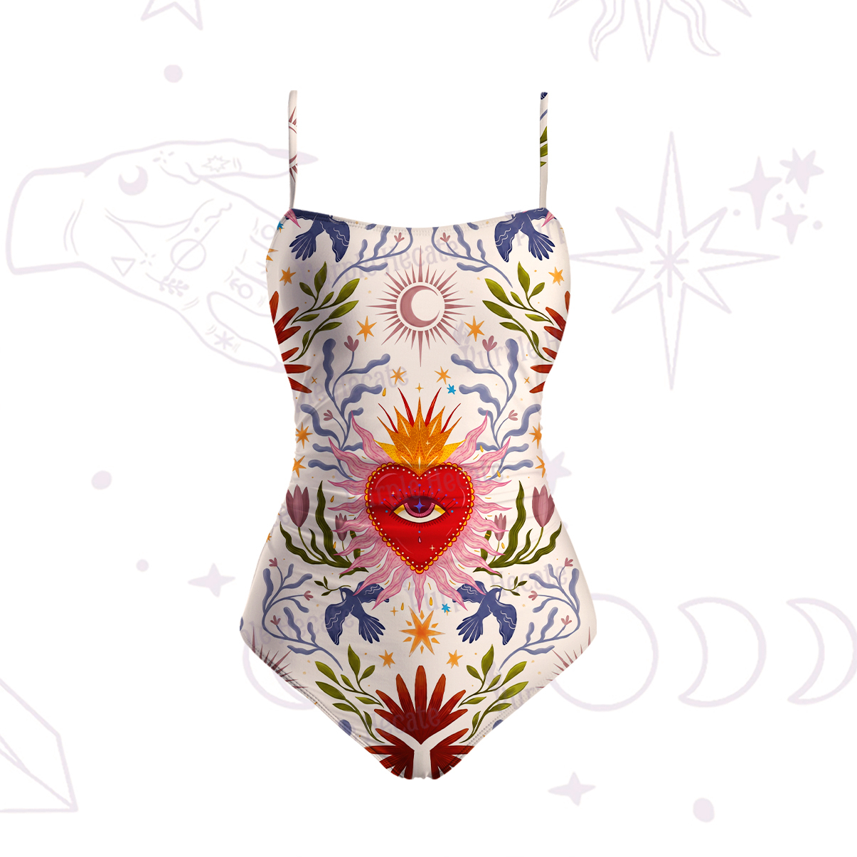Purplehecate Sacred Flame Heart Slim-Strap Swimsuit