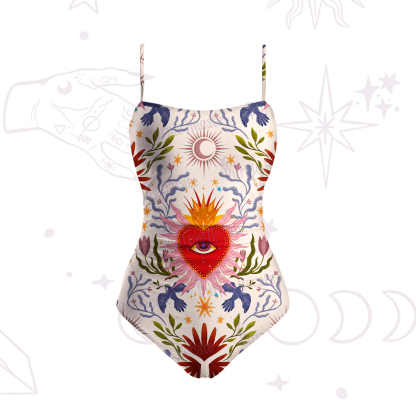 Purplehecate Sacred Flame Heart Slim-Strap Swimsuit