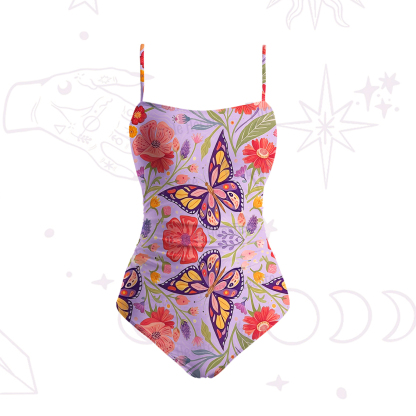 Purplehecate Enchanted Garden of Butterflies Slim-Strap Swimsuit