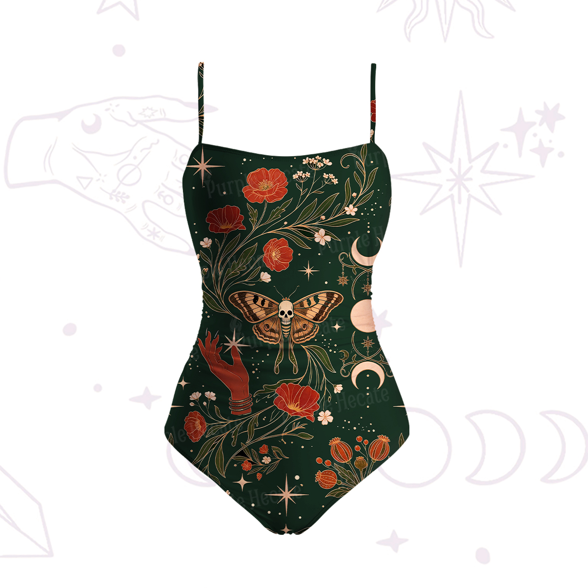 Purplehecate Death Moth Rebirth Slim-Strap Swimsuit