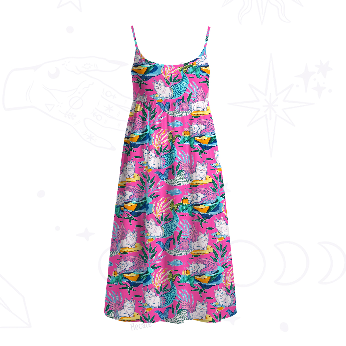 Purplehecate Mystic Mermaid Lagoon Spaghetti Strap Midi Dress