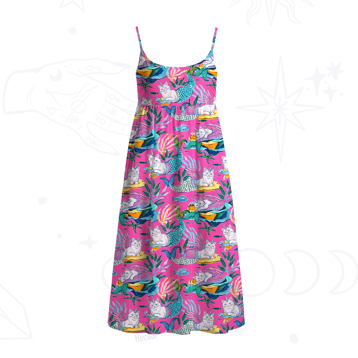 Purplehecate Mystic Mermaid Lagoon Spaghetti Strap Midi Dress