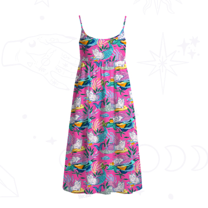 Purplehecate Mystic Mermaid Lagoon Spaghetti Strap Midi Dress