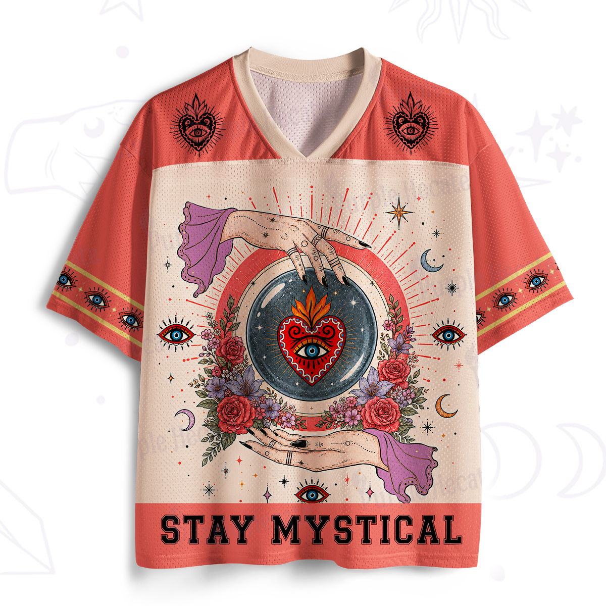 Purplehecate Stay Mystical Sacred Heart Crystal Ball Mesh Jersey