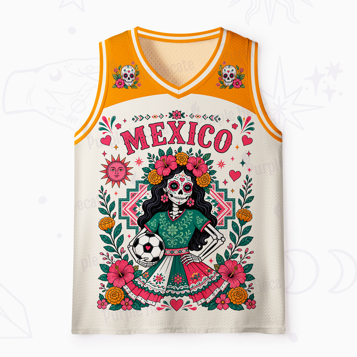 Purplehecate Mexico Day of the Dead Soccer Mesh Jersey Tank Top