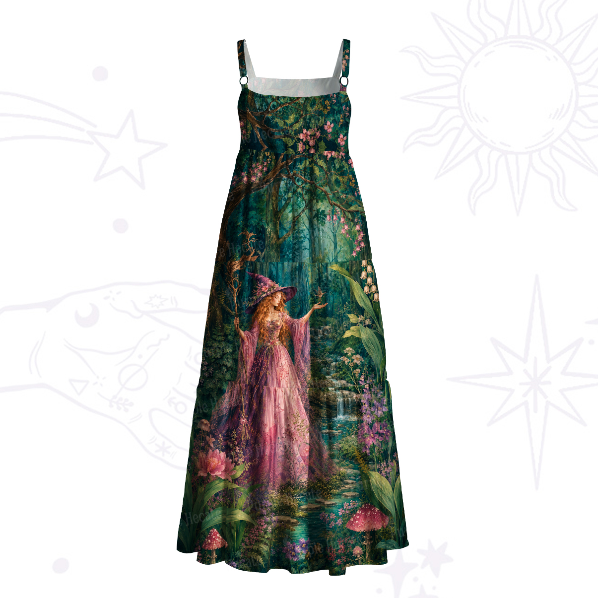 Purplehecate Magical Forest Fairy Witch Wide Straps Maxi Dress