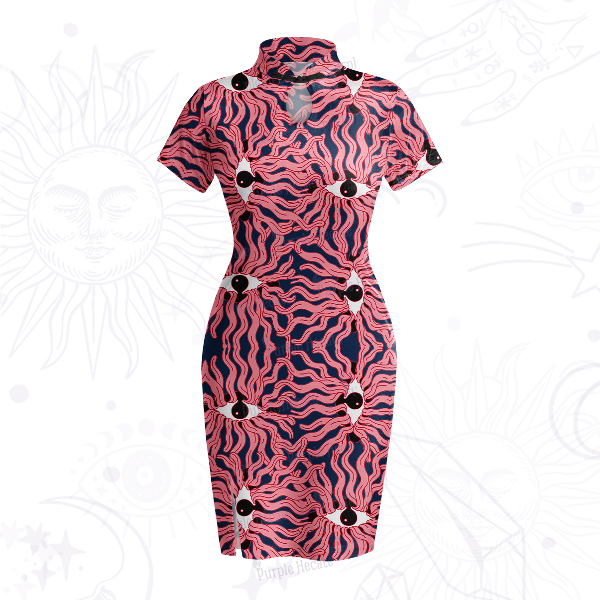 Purplehecate Psychedelic Wave Eyes Velvet Bodycon Dress