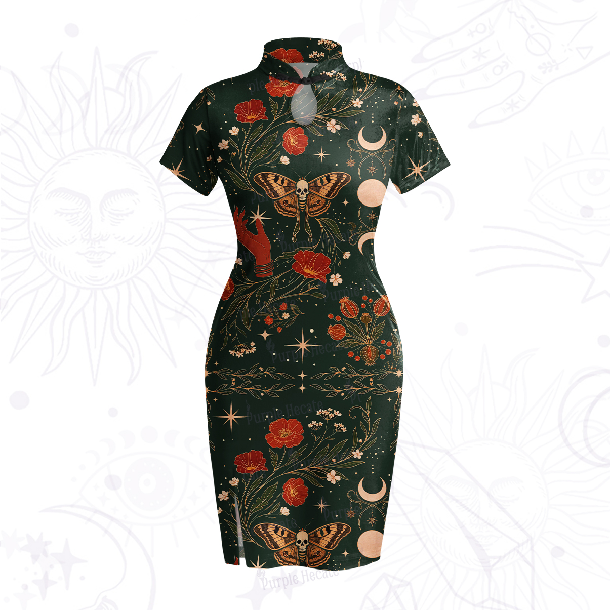 Purplehecate Death Moth Rebirth Velvet Bodycon Dress
