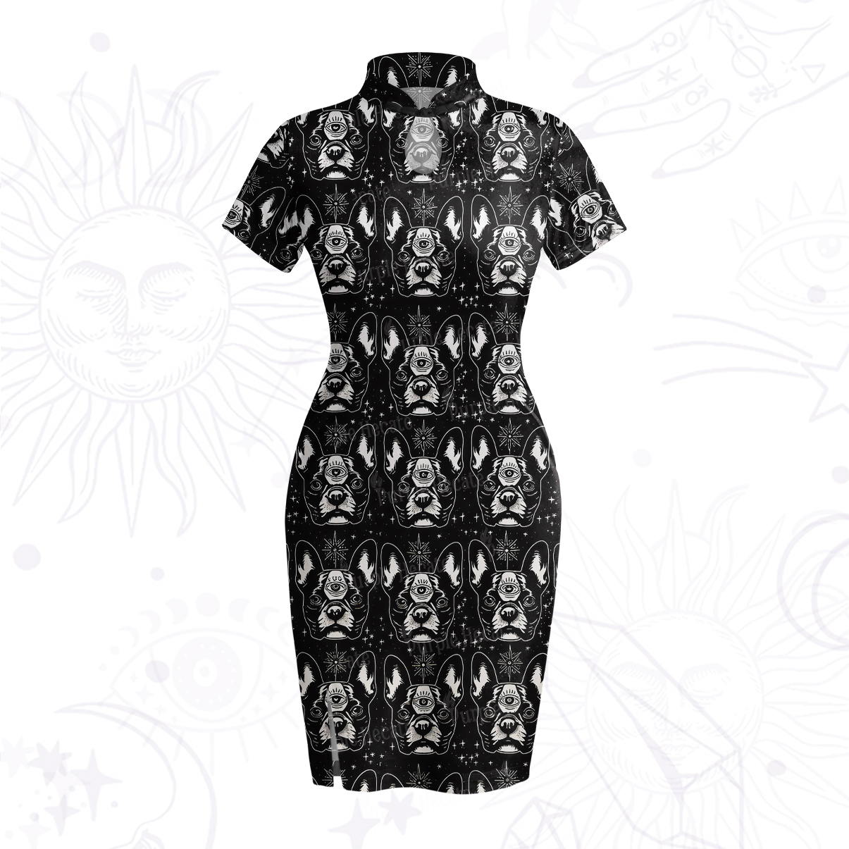 Purplehecate Mystic Boston Terrier Velvet Bodycon Dress