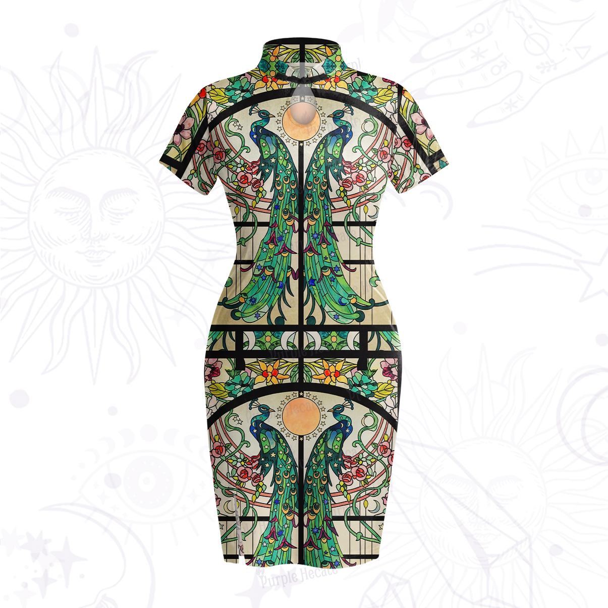 Purplehecate Stained Glass Rose Romance Velvet Bodycon Dress