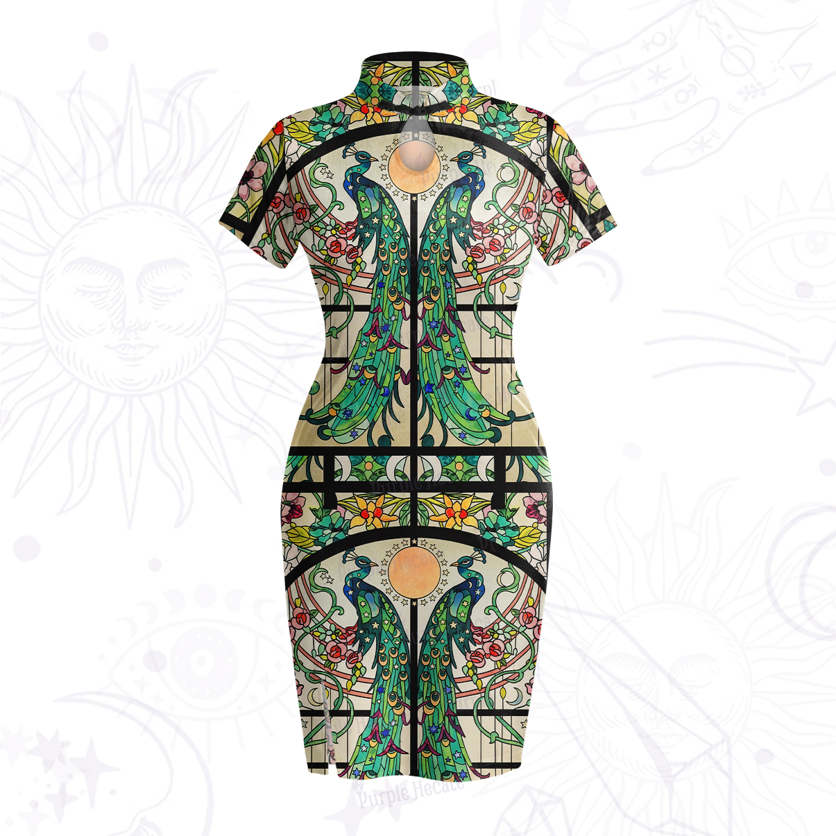 Purplehecate Stained Glass Rose Romance Velvet Bodycon Dress