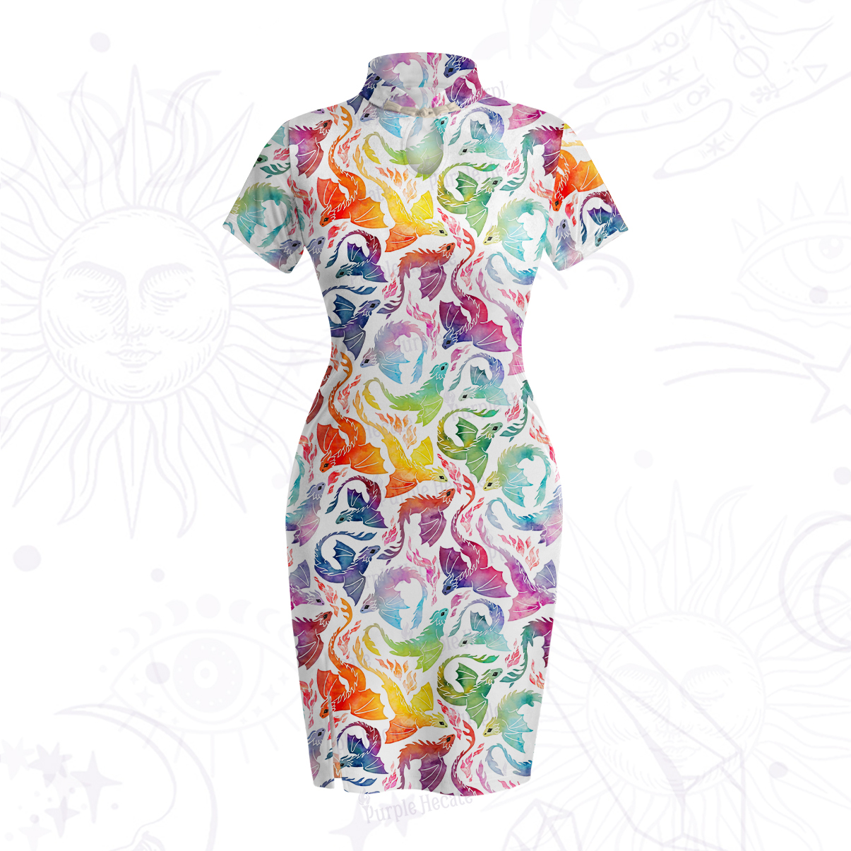 Purplehecate Rainbow Dragon Fire Velvet Bodycon Dress