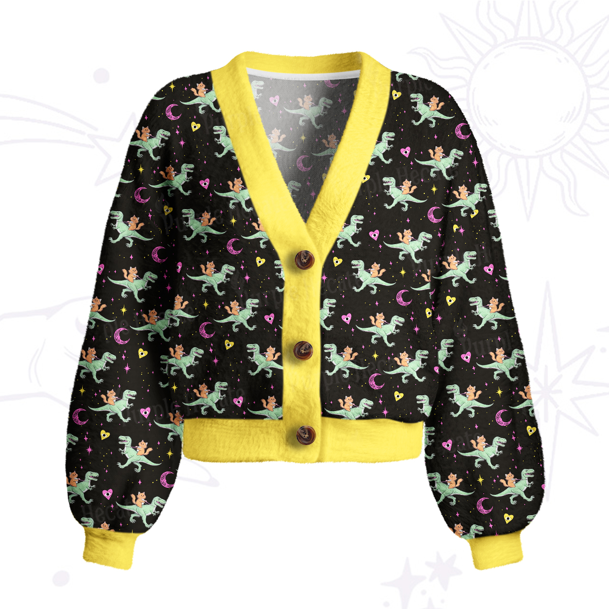 Purplehecate Witch Cat Rides the Dino Cardigan Sweaters