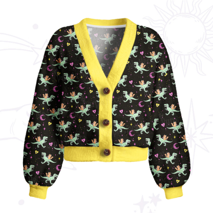 Purplehecate Witch Cat Rides the Dino Cardigan Sweaters
