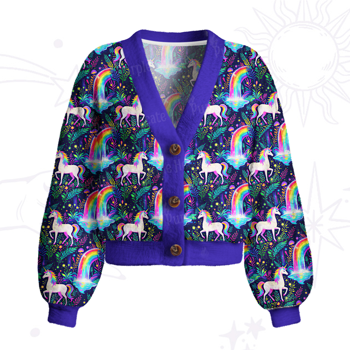 Purplehecate Rainbow Forest Unicorn Magic Cardigan Sweaters