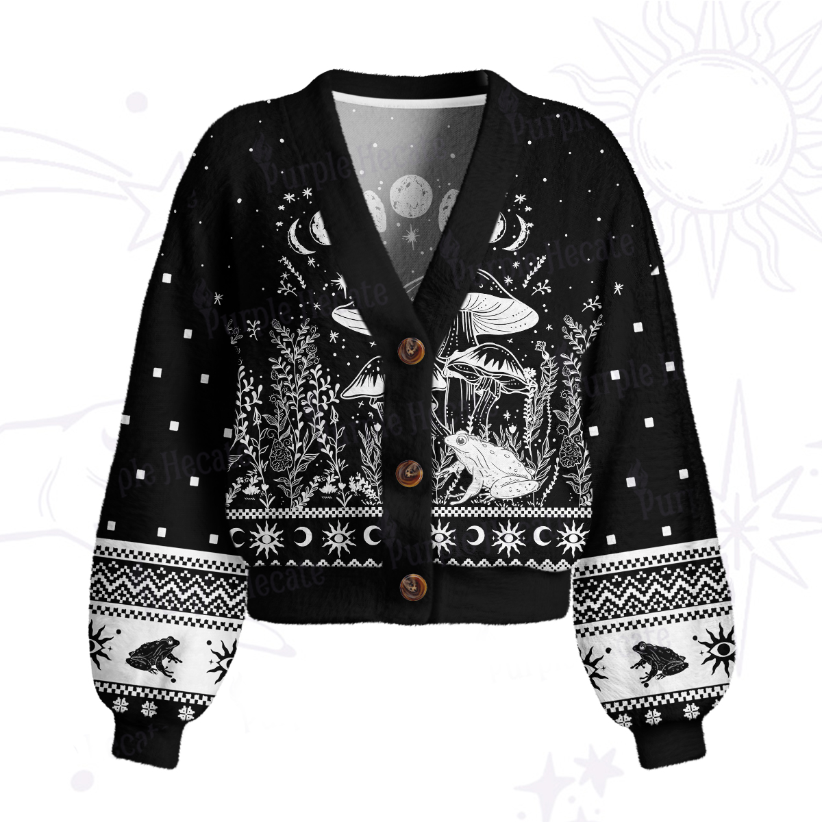 Purplehecate Celestial Frog Mushrooms Cardigan Sweaters