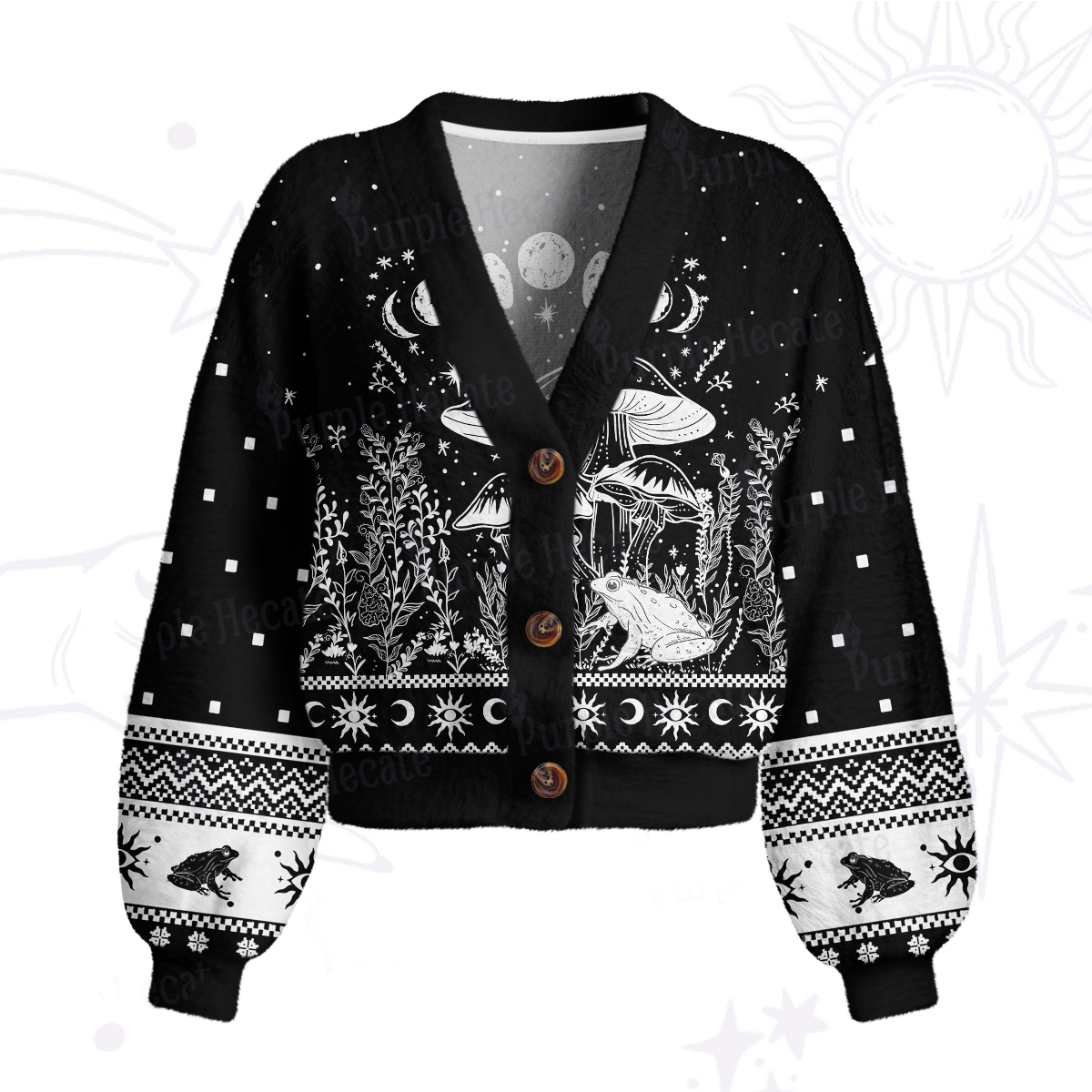 Purplehecate Celestial Frog Mushrooms Cardigan Sweaters