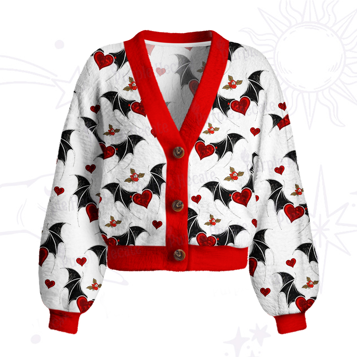 Purplehecate Dark Romance Bat & Heart Cardigan Sweaters