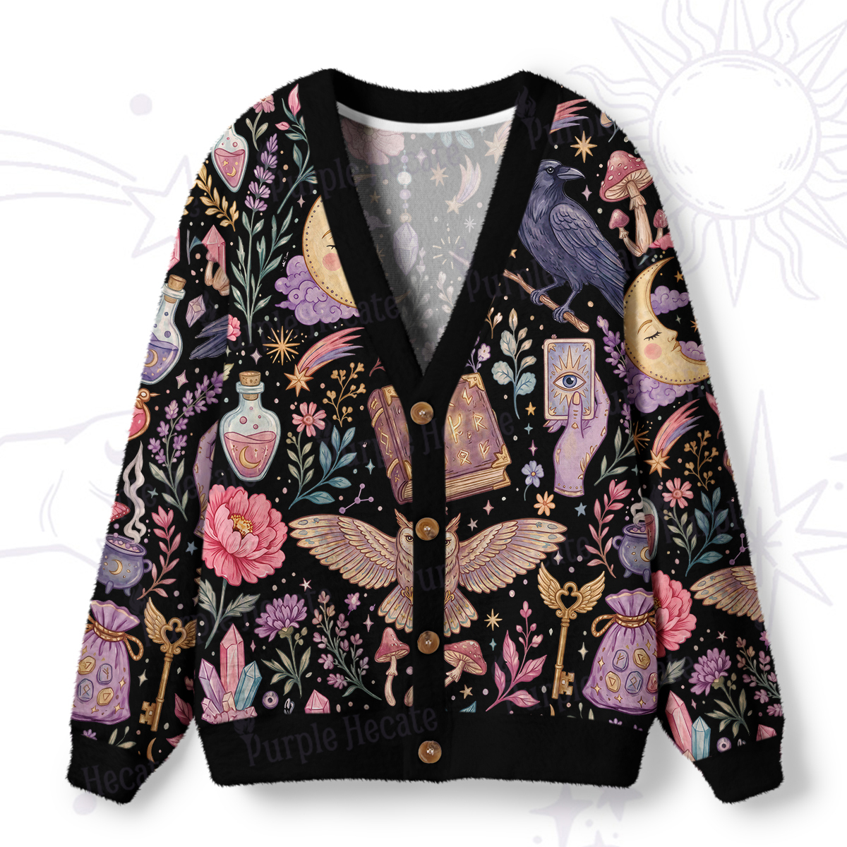 Purplehecate Enchanted Apothecary Raven Ugly Cardigan Sweaters