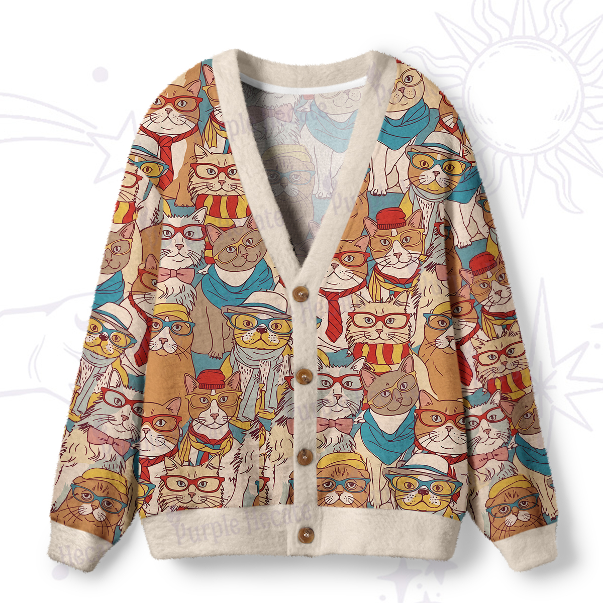 Purplehecate Nerdy Classroom Cats Ugly Cardigan Sweaters
