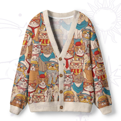 Purplehecate Nerdy Classroom Cats Ugly Cardigan Sweaters